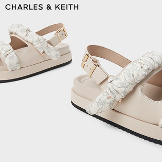 CHARLES&KEITH24春季露趾绑带平底沙滩凉鞋SL1-71720110 粉白色Chalk 35