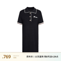 欧时力学院风polo裙 夏短款手勾边针织连衣裙 黑色 S