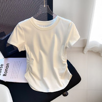 YUZHAOLIN 俞兆林 T恤女士夏季薄款显瘦收腰圆领打底百搭休闲短袖白色上衣