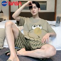 NASAOVER NASA男士睡衣夏季纯棉短袖短裤条纹薄款卡通情侣款宽松春秋款套装