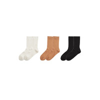 Ubras 宽罗纹保暖舒适透气中筒袜三双装袜子 女 米白色+明茶色+黑色 均码