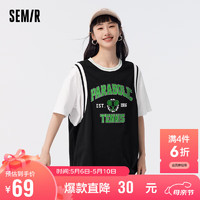 Semir 森马 短袖t恤女宽松假两件学院风夏101323100016 黑色调00399 M