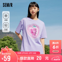 森马（Semir）短袖T恤女中长款设计感印花宽松凉感抗菌衣服109323100001 粉紫70011 L