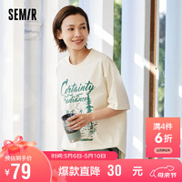 森马（Semir）短袖T恤女中长款潮流宽松夏季2024美式复古印花上衣107424100010 米白10301 XS