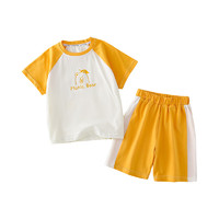 棉花堂宝宝短袖短裤两件套男童夏装儿童夏季薄款套装女童短袖套装   桔色 90/52