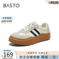 BASTO 百思图 秋德训鞋华夫鞋溶解厚底女休闲板鞋VCR39CM3 米色/灰色/蓝色 35