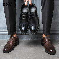 KGV 皮鞋商务休闲布洛克雕花夏季新款透气厚底增高英伦风正装男黑婚鞋 黑色-标准皮鞋码