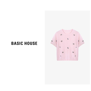 Basic House/百家好春夏休闲时尚百搭套头印花针织衫B0624B5O352 麻浅灰 M115-125斤