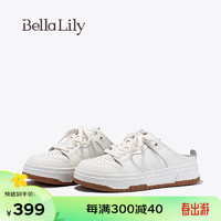 Bella Lily2024春季外穿厚底半包拖鞋女一脚蹬小白鞋休闲板鞋 白色 35