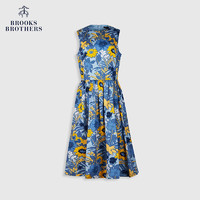 布克兄弟（BrooksBrothers）女士24春夏新花朵度假风圆领无袖连衣裙 B465-蓝色 8