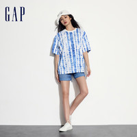 Gap 盖璞 男女纯棉重磅扎染短袖T恤 463212 蓝白拼色 XL