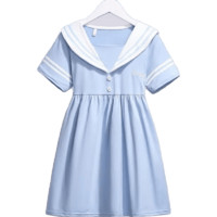 海军领连衣裙夏季新款韩版洋气裙子装女孩网红公主裙 蓝色 130cm