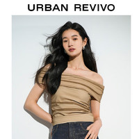 URBAN REVIVO 夏季女一字肩短款T恤衫 UWG440060 卡其 XL