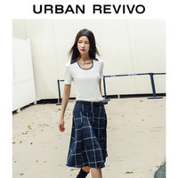 URBAN REVIVO 夏季女学院经典格纹百褶半裙 UWU540043 蓝色格子 XL