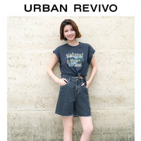 URBAN REVIVO 夏季女棉质休闲牛仔短裤 UWG840176 宝蓝 30