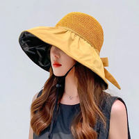 夏季女士遮阳帽黑胶层帽大檐遮脸透气帽渔夫帽太阳帽蝴蝶结帽子