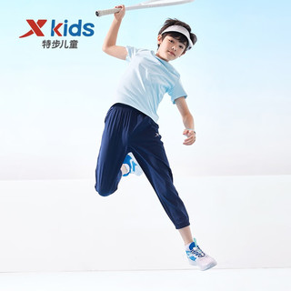 XTEP 特步 童装儿童夏季短袖针织衫短T中大童男童透气舒适运动休闲T恤 天际蓝 130cm