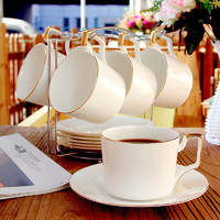 品来运 欧式咖啡杯碟套装小奢华骨瓷创意咖啡具陶瓷简约金边下午茶具 米兰相约 6杯碟套装