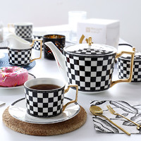 品来运 欧式咖啡杯套装创意简约咖啡具陶瓷英式茶具个性轻奢骨瓷红茶杯碟勺 别具一格15件（6杯6碟1壶+糖奶缸）