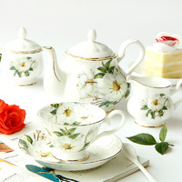 品来运 欧式茶具咖啡杯碟套装骨瓷咖啡具家用下午茶具英式陶瓷红茶杯 B：茶花15头升级版