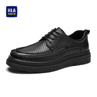 HLA 海澜之家 皮鞋男士经典增高厚底舒适休闲皮鞋HAAPXM2DAV125 黑色冲孔43