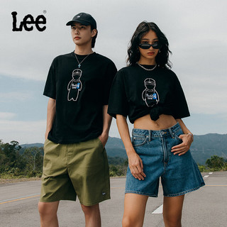 Lee24春夏舒适圆领印花男女同款短袖T恤LUT0077323RX 黑色（尺码偏大，拍小一码） S
