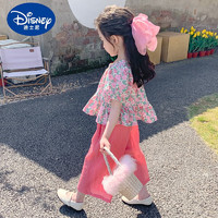 Disney 迪士尼 女童套装夏季2024新款网红夏款衣服女宝宝夏装洋气时髦短袖儿童装 图片色 110码