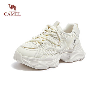 骆驼（CAMEL）老爹鞋女机能风拼接绑带增高厚底休闲鞋 L24S504615 米色 38 