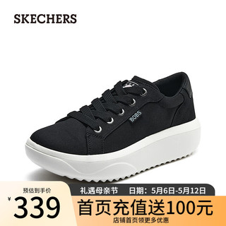 斯凯奇（Skechers）夏季女子一脚蹬休闲鞋厚底百搭小白鞋114750 黑色/BLK 38