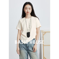 百家好（Basic House）夏季时尚休闲百搭打底纯色女款T恤B0624H5I542 椰奶杏 S