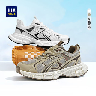 HLA 海澜之家 男鞋拼接透气网面休闲增高耐磨运动鞋HAAXXM1DBS025 白黑色41