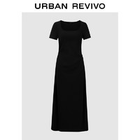 URBAN REVIVO 女士收褶后开衩修身连衣裙 UWJ740022 黑色 L