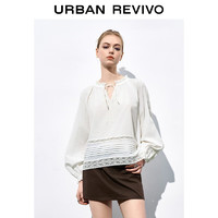 URBAN REVIVO 女士优雅知性气质花边系带肌理罩衫衬衫 UWL240031 本白 M