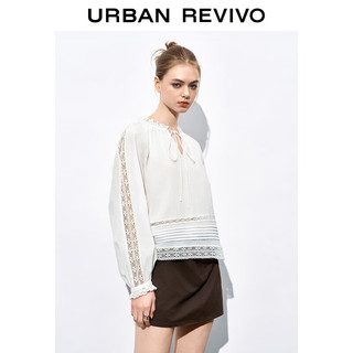 URBAN REVIVO 女士优雅知性气质花边系带肌理罩衫衬衫 UWL240031 本白 M