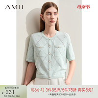 AMII2024夏极简圆领短袖30支双曲纱针织短款弹力开衫女款 净水蓝 S