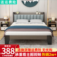 金柏栎 床实木床双人床现代简约轻奢主卧软包简易单人床 软包床+5CM椰棕床垫 1.5*2米