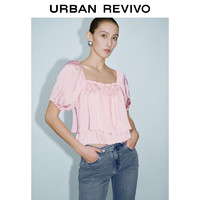 URBAN REVIVO 女士温柔气质系带灯笼袖短款罩衫衬衫 UWG240085 裸粉 XS