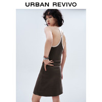 URBAN REVIVO 女士时髦复古撞色吊带修身U领连衣裙 UWV740057 咖啡色 S