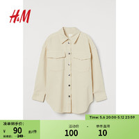 H&M 女装衬衫春季女新款休闲夹克有领牛仔纽扣外套0950536 浅黄色 165/96