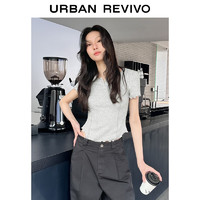 URBAN REVIVO UR2024夏季新款女装减龄感木耳边T恤衫UWV440133 花灰 M