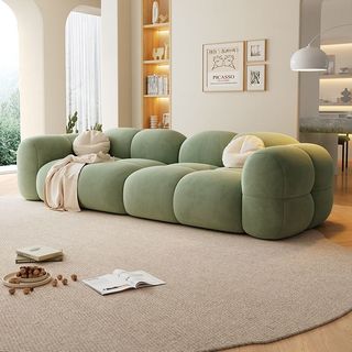 果冻沙发客厅现代简约大师设计轻奢风北欧奶油风猫抓布小户型沙发 豆绿色