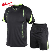 WARRIOR 回力 运动套装男 短袖速干两件套 跑步休闲健身套装 透气舒适T恤短裤 黑色 XL