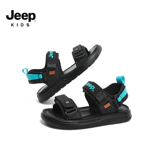Jeep吉普男童凉鞋2024夏季透气软底中大童露趾防滑儿童运动沙滩鞋 风暴黑 30码 鞋内长约19.2cm