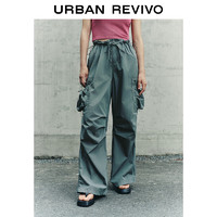 URBAN REVIVO 女士美式街头工装风宽松抽绳阔腿裤 UWL640025 深灰蓝 S