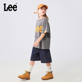 Lee儿童圆领短袖T恤2024夏季男女童纯棉印花舒适宽松上衣童装 碳灰色 160cm