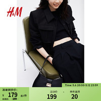 H&M女士包袋2024夏季中号流行锁扣设计黑色单肩手提包1229208 黑色