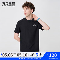 马克华菲【华夫格】潮牌重工刺绣点缀男士短袖T恤2024夏季宽松上衣T恤 001黑色 XL