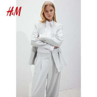 H&M女士西裤2024春季休闲时尚宽松通勤高腰直筒西裤1221932 浅灰色 155/60 32