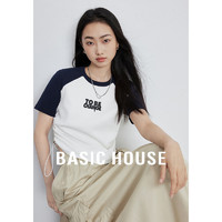 百家好（Basic House）夏季短款百搭时尚印花圆领女款T恤B0624H5I562 珍珠白 L