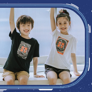鸿星尔克【中国航天】鸿星尔克男童装童装男童短袖t恤儿童航天联名款 正黑 130
